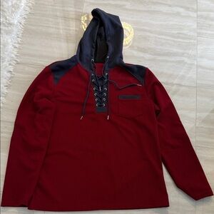 Men's Burgundy and Black Hooded shirt
